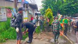 Kodim 0619/PWK Gelar Kegiatan Pembersihan Saluran Drainase