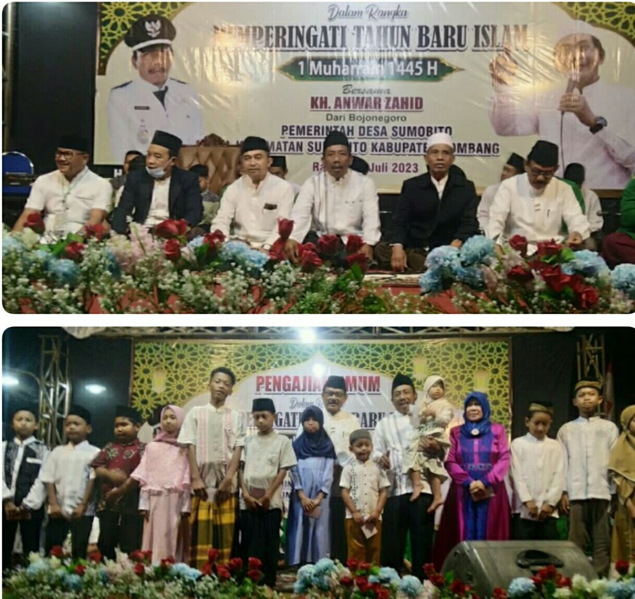 1 Muharram : Pemdes Sumobito Undang Da'i Viral KH.Anwar Zahid sebagai penceramah dalam rangka peringati 1 Muharram 1445H dan santuni sejumlah anak yatim piatu