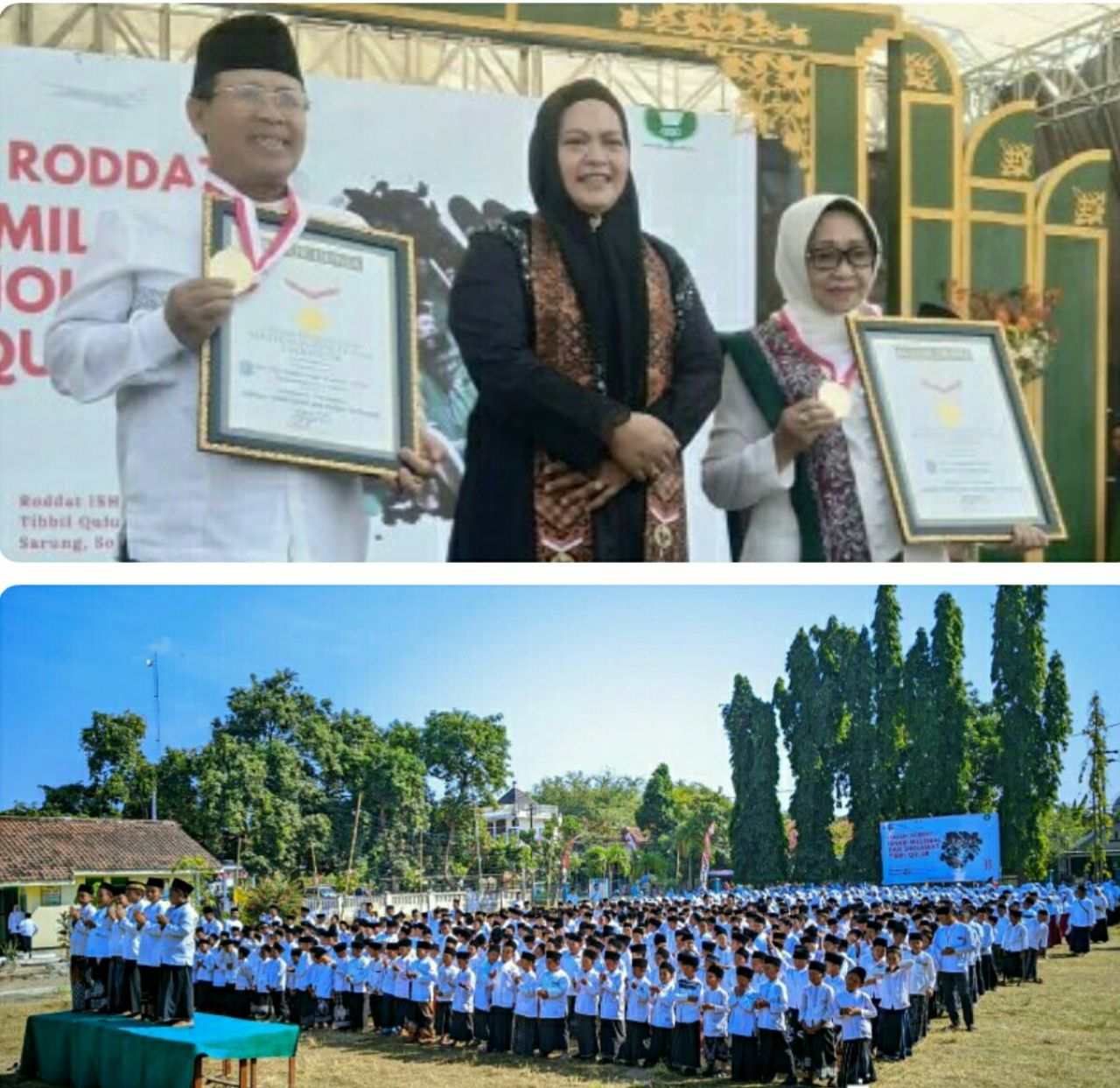 Rekor : Bupati Jombang Hj.Munjidah Wahab terima piagam penghargaan dari MURI atas pemecahan rekor peserta Sholawat terbanyak se-Indonesia
