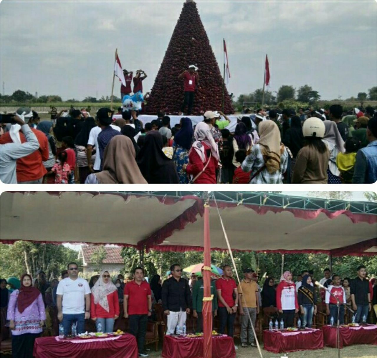 Antusias : masyarakat dan tamu undangan yang hadir berebut gunungan Jambu Gondangmanis yang dilaksanakan dilapangan bola Desa Gondangmanis Kecamatan Bandarkedungmulyo