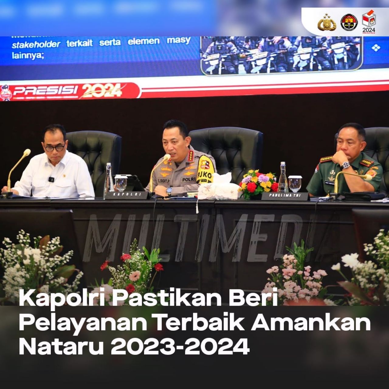 Sinergi : Kapolri Jenderal Polisi Drs. Listyo Sigit Prabowo, M.Si., bersama Panglima TNI Jenderal TNI Agus Subiyanto, S.E., M.Si., memimpin pelaksanaan Rapat Koordinasi Lintas Sektoral dalam rangka pengamanan Nataru 2023-2024