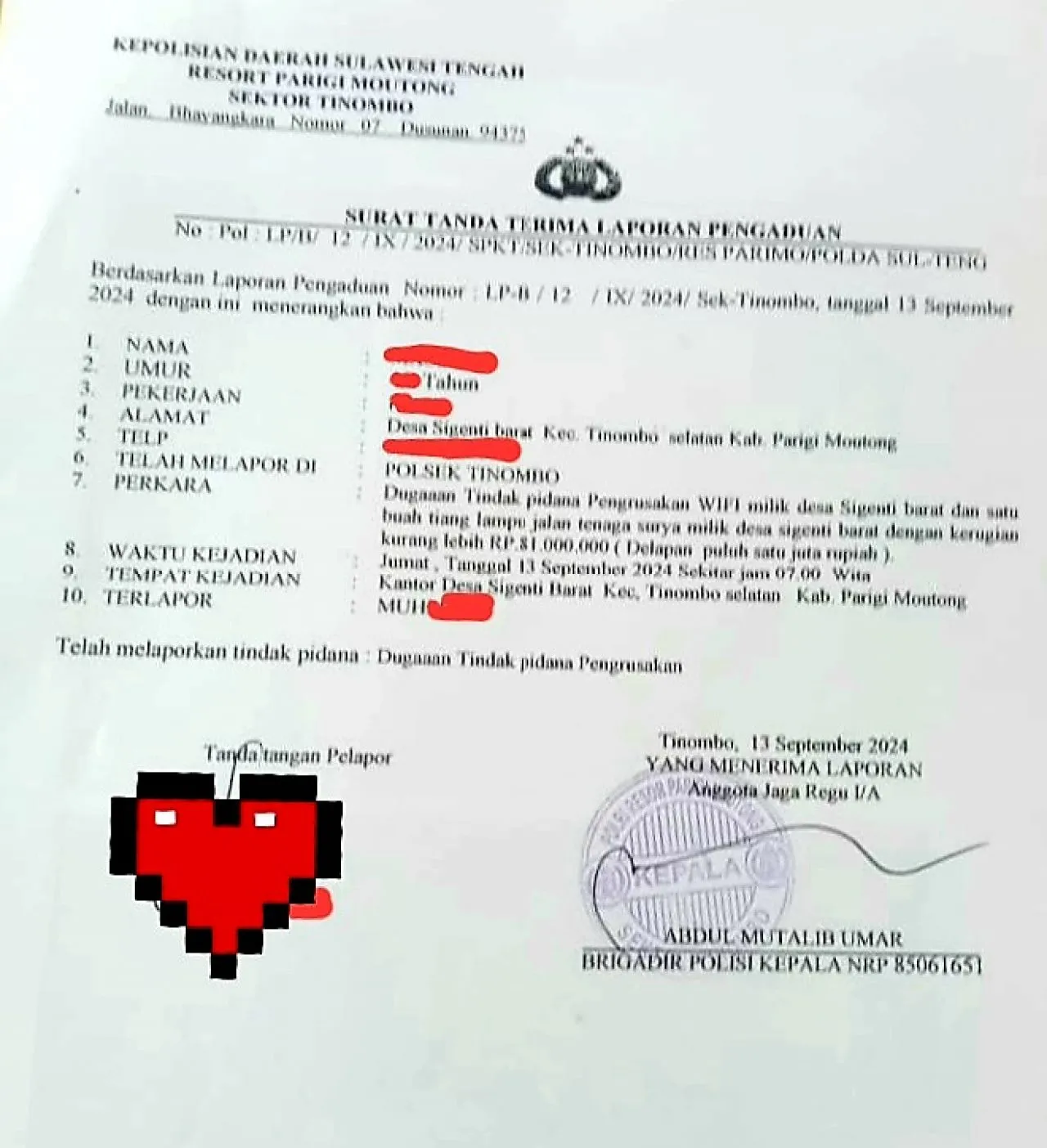 Diduga Rusak Fasum Oknum Kades Dipolisikan Warganya
