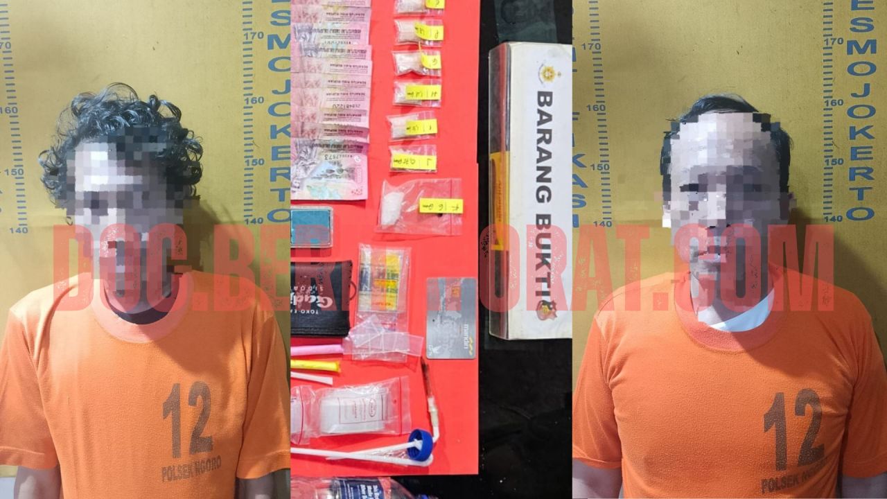 Narkoba : Kedua tersangka Hendrat Purdiantoro, Lila Prasetyo dan BB milik Hendrat yang berhasil di amakan petugas Reskrim Polsek Ngoro