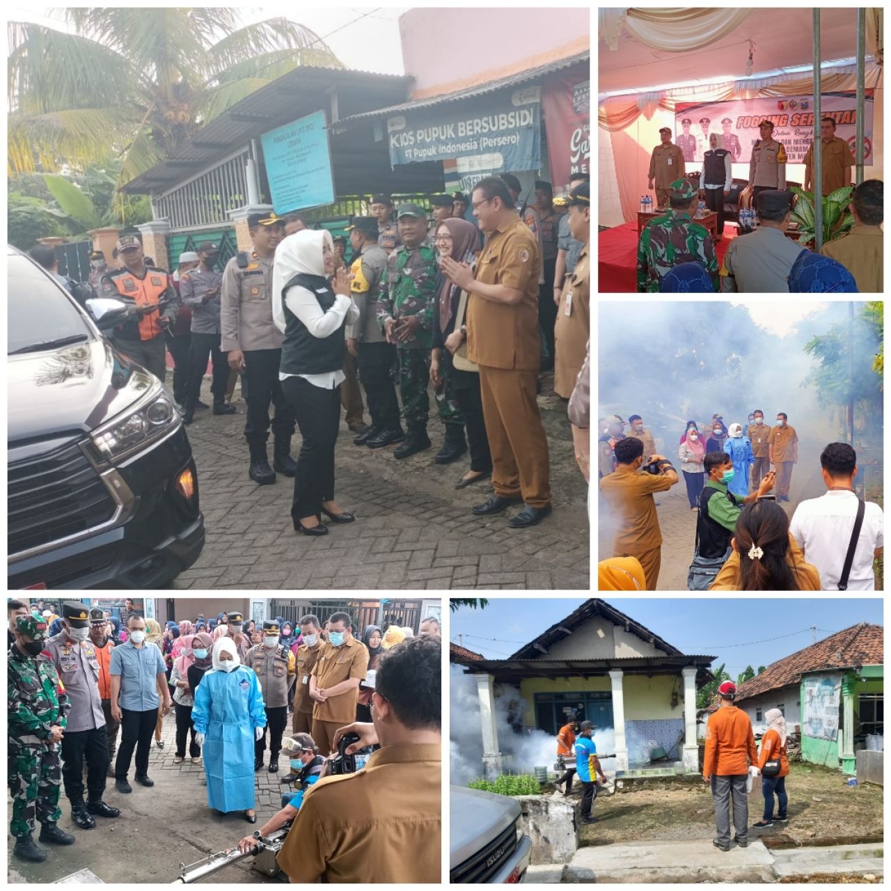 Seremonial : Bupati Mojokerto dr. Ikhfina Fahmawati dan Kapolres Mojokerto AKBP Ihram Kustarto secara simbolis membuka pelaksanaan fogging serentak 18 Kecamatan se-Kabupaten Mojokerto bertempat di Desa Sumbertanggul Kecamatan Mojosari (Doc.HumasPemkab.MJ