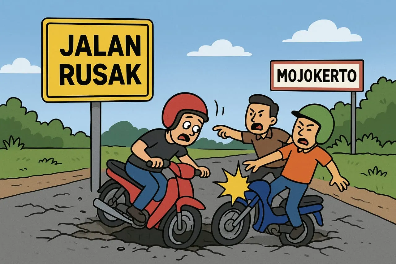 Lubang Jalan di Mojokerto Jadi Kuburan Pengendara, Warga Geram