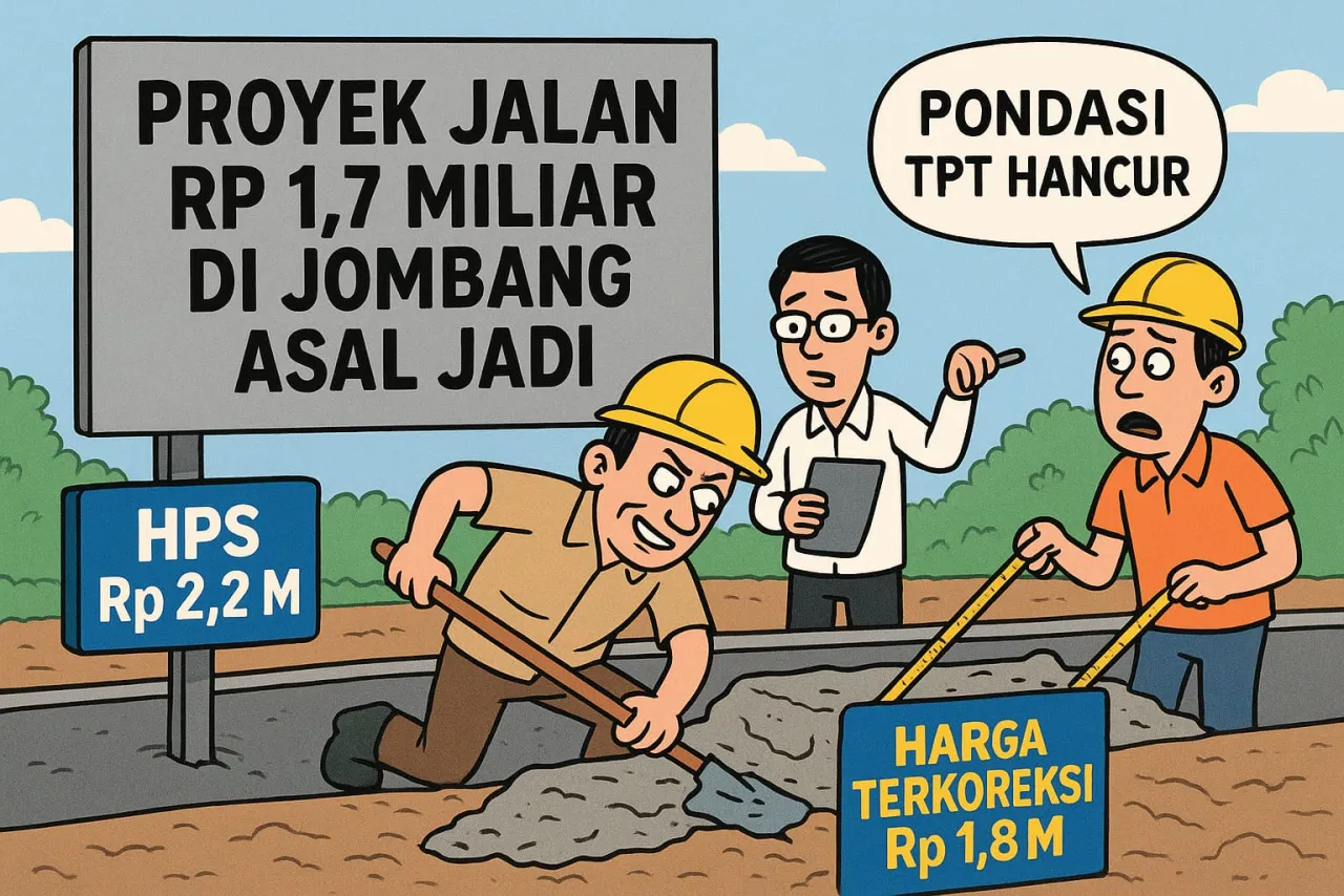 Diduga Main Mata, Proyek Jalan Rp 1,7 Miliar di Jombang Asal Jadi: Pondasi TPT Tak Sesuai Spesifikasi
