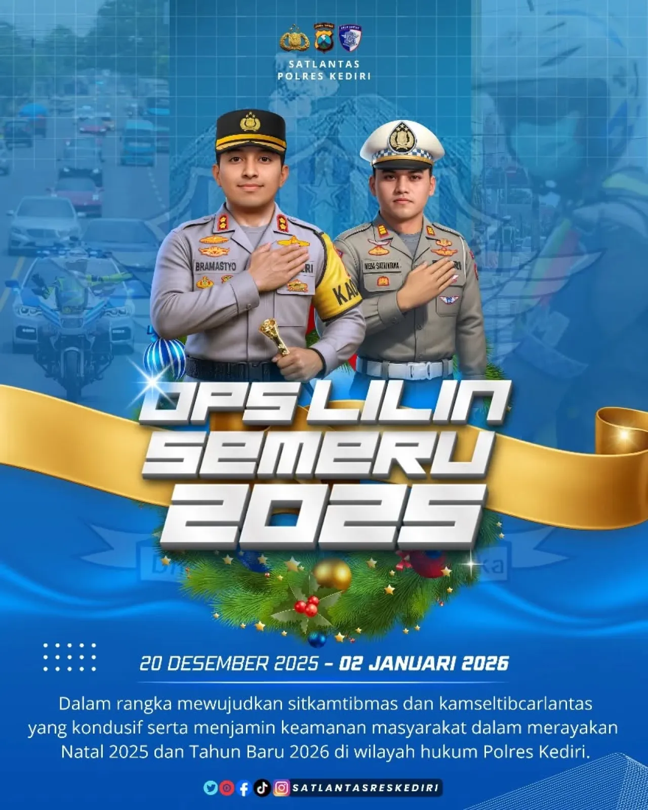 Polres Kediri laksanakan operasi lilin semeru antisipasi kemacetan dan kecelakaan menyambut Natal dan Tahun Baru (foto : qrisna_beritaformat)