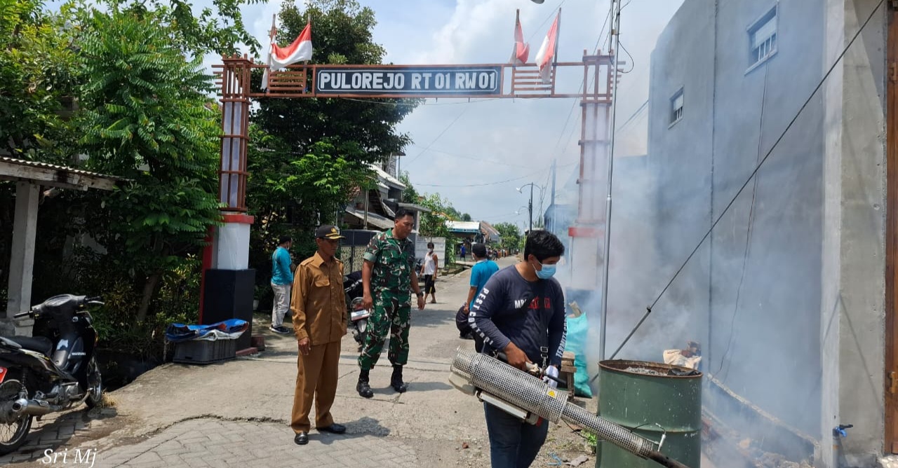 Babinsa Koramil 0817/08 Cerme, bersama Dinsos Kab. Gresik dan Pemdes Sukoanyar laksanakan fogging cegah penyebaran DBD (foto : pendim0817/hartono_beritaformat.com)