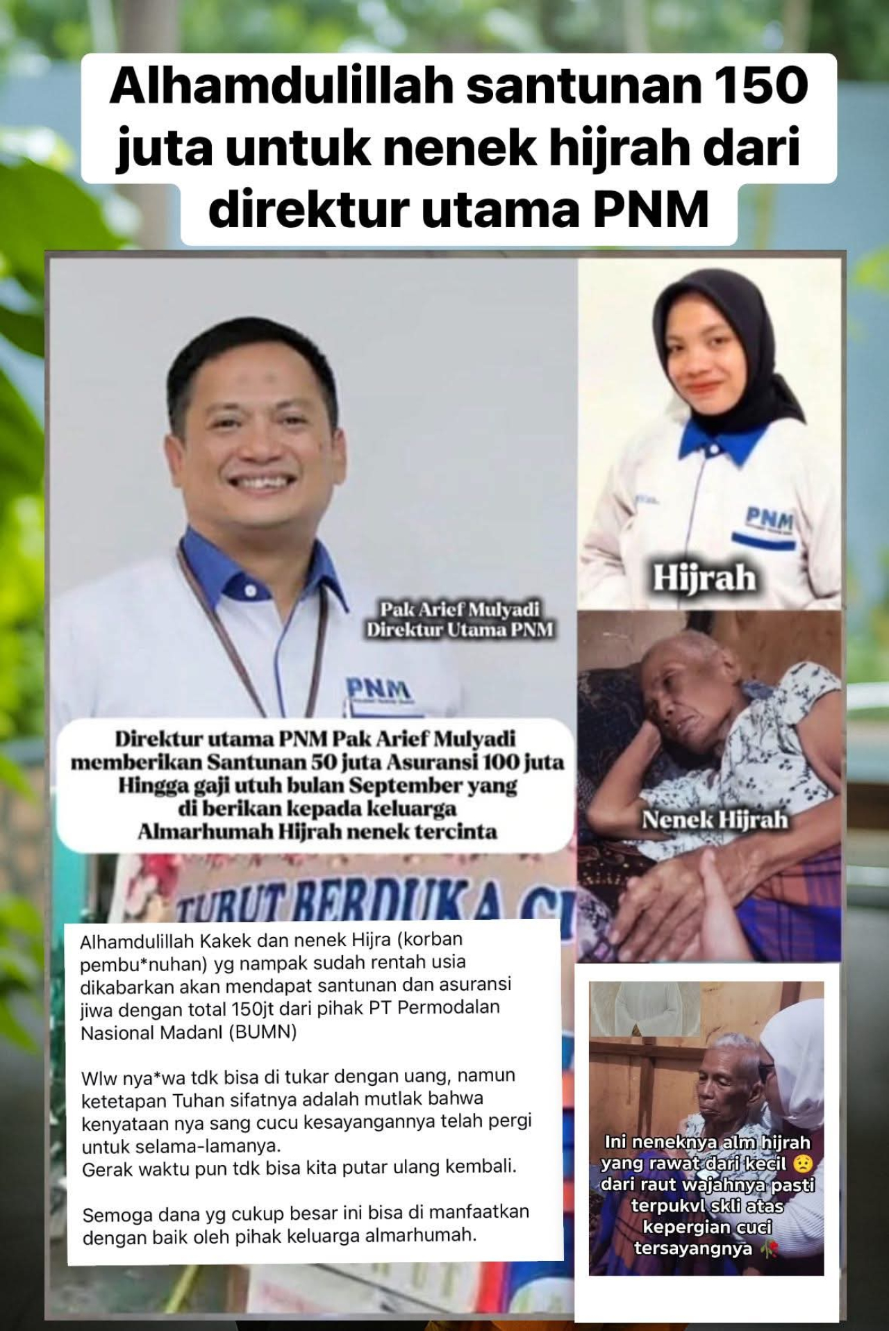 Caption berita hoax yang disangkal oleh pihak keluarga korban