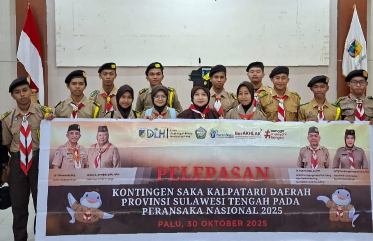 Pelepasan Kontingen Saka Kalpataru Provinsi Sulawesi Tengah di aula Kantor Gubernur Sulteng (foto : asri_beritaformat)