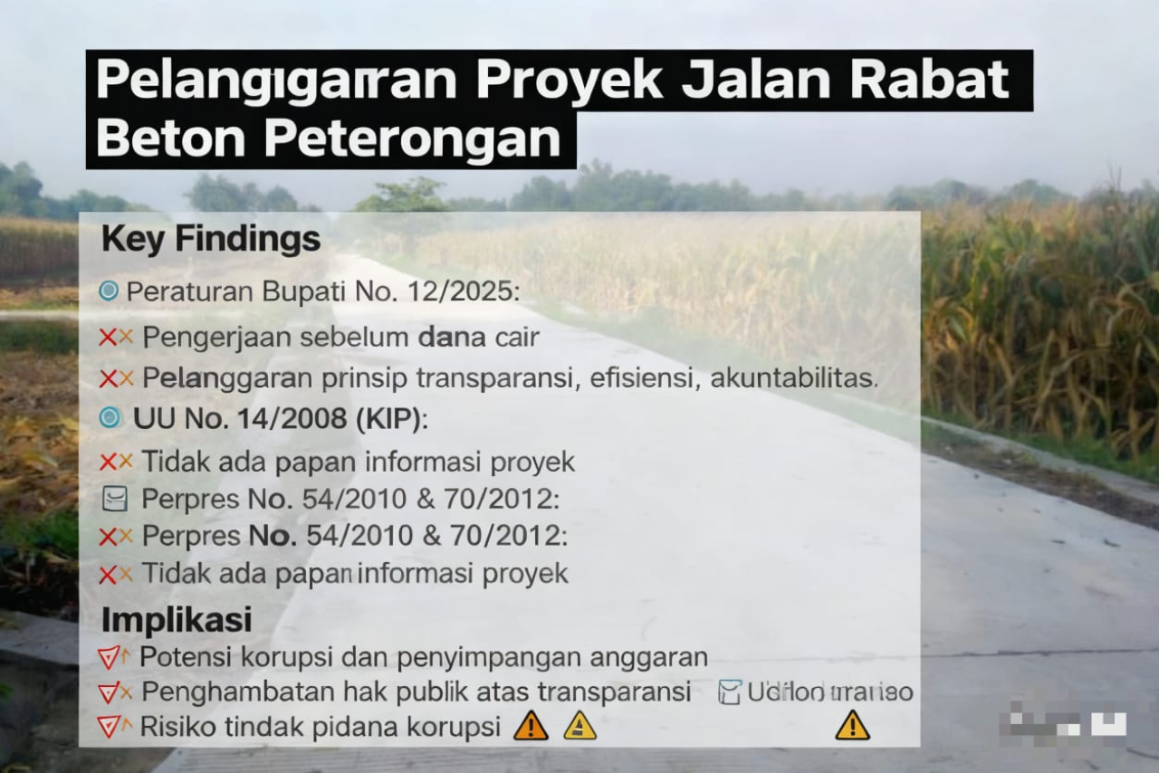 Progres pengerjaan proyek rabat beton Desa Peterongan yang sudah selesai 100% diduga syarat pelanggaran (foto : hartono_beritaformat)