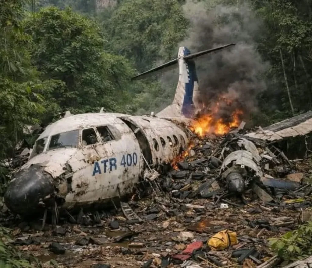 Kondisi terkini pesawat angkut ATR 42-500 yang ditemukan di kawasan hutan bantimurung, maros Sulawesi Selatan (foto : anjasman_beritaformat)