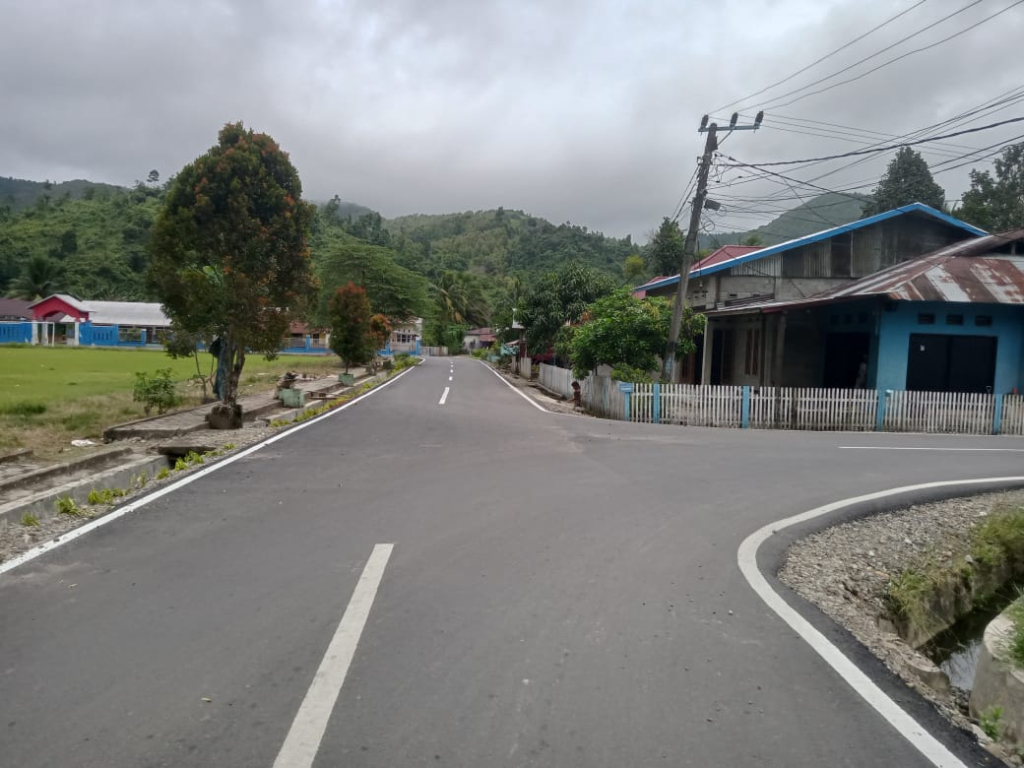 Jalan di persimpangan lapangan bola Desa Dadakitan kian mulus (foto : agus_beritaformat)