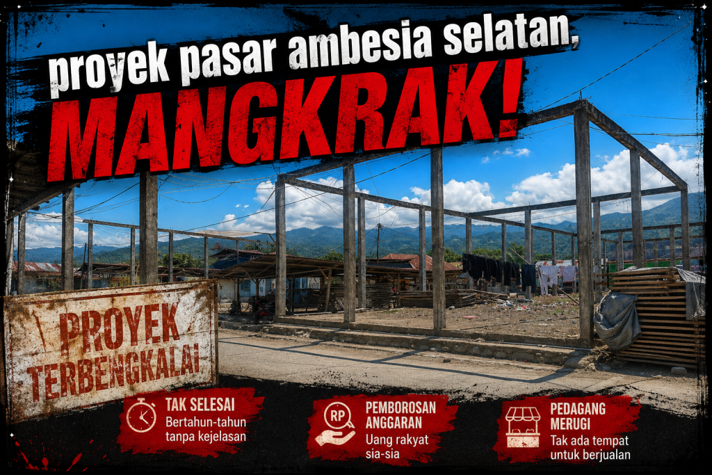 Kondisi pasar Desa Amnesia Selatan yang sejak tahun 2015 belum terselesaikan dengan baik (foto : Asri_beritaformat)
