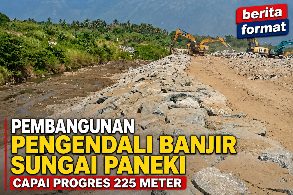 Progres pembangunan pengendali banjir sungai Paneki, Kabupaten Sigi, Sulawesi Tengah (foto : Agus_beritaformat)