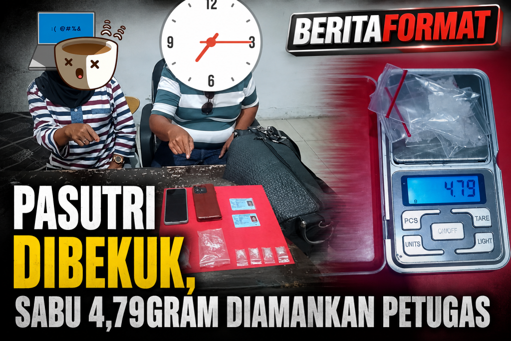 Kedua terduga pelaku pengedar sabu dan barang bukti yang berhasil diamankan petugas (foto : asri_beritaformat)