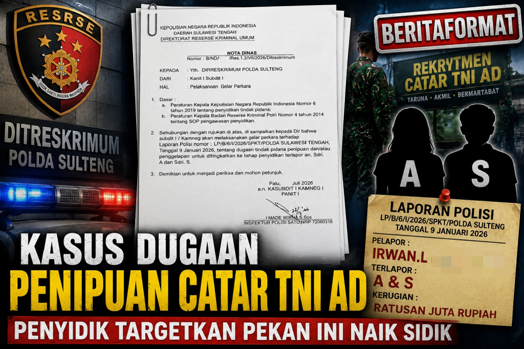 Kutipan nota dinas pengajuan gelar perkara dugaan kasus penipuan dan/atau penggelapan penerimaan Catar TNI AD (foto : asri_beritaformat)
