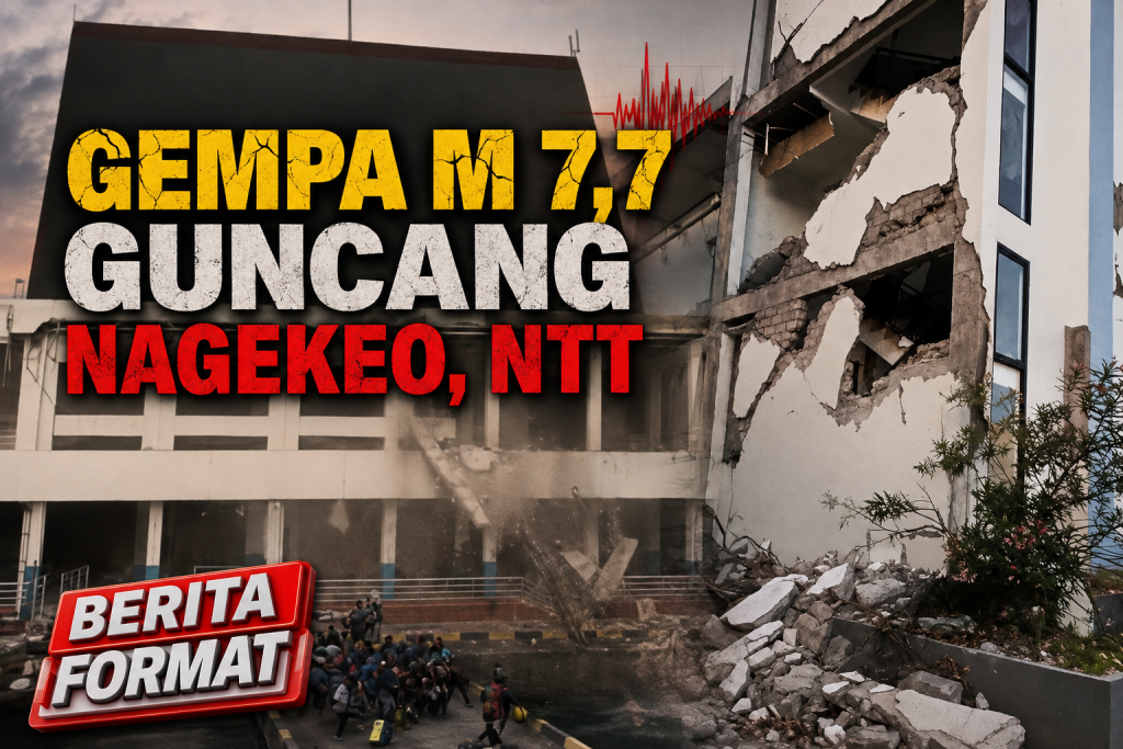 Sejumlah bangunan mengalami kerusakan akibat gempa M 7,7 di Mbay, NTT tadi pagi (foto : helmi_beritaformat)