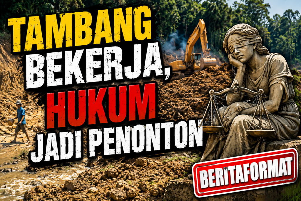 Salah satu excavator dilokasi PETI yang tampak melakukan penggalian tanah untuk mengambil material emas yang akan di dulang (foto : asri_beritaformat)