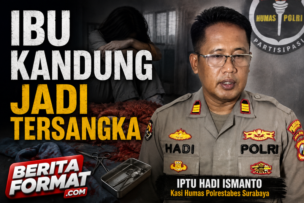 AKP Hadi Ismanto, Kasi Humas Polrestabes Surabaya saat memberikan keterangan dihadapan awak media (foto : archo_beritaformat)
