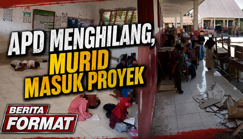 Miris, murid belajar di tengah bayang debu dan ancaman keselamatan (foto : agus_beritaformat)