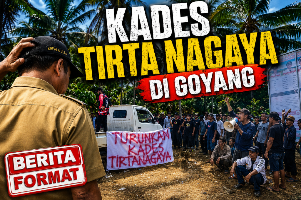 Masa aksi mengepung kantor desa Tirta Nagaya untuk menyuarakan tuntutan (foto : asri_beritaformat)