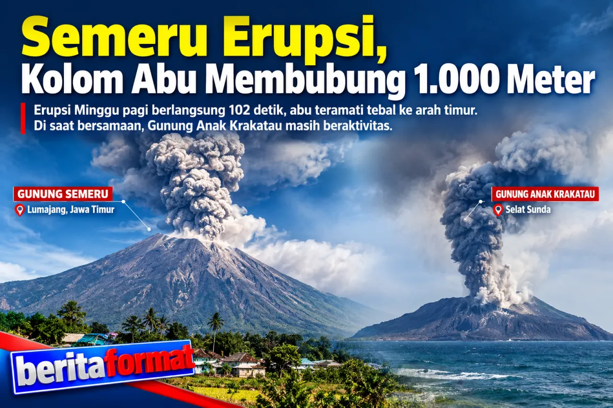 Semeru Erupsi, Kolom Abu Membubung 1.000 Meter