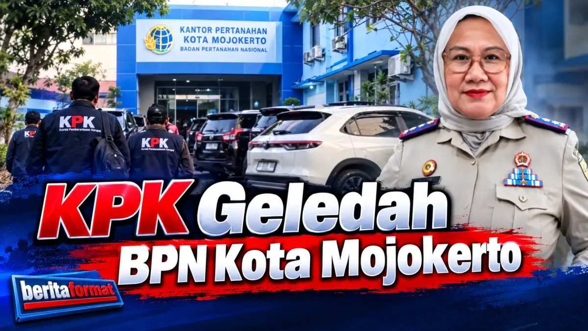 Deretan mobil yang digunakan oleh penyidik dari KPK memadati parkiran Kantah BPN Kota Mojokerto (foto : clara_beritaformat)