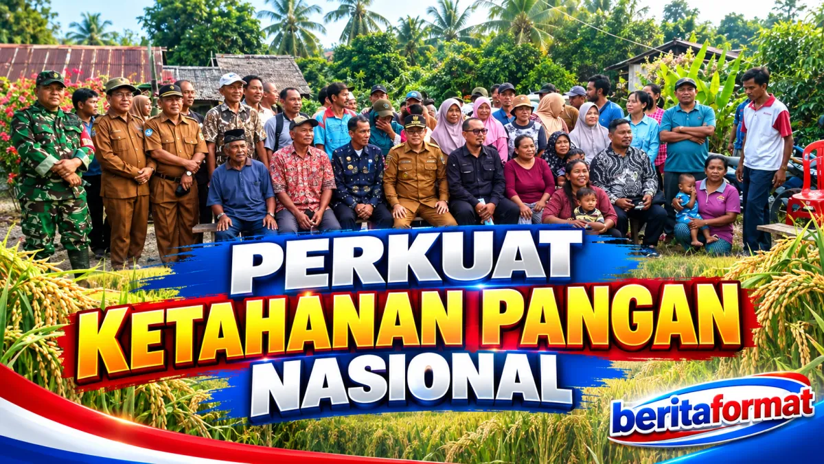 Bupati Parigi Moutong (tengah) bersama Kadis TPHP, Ka. UPT Kasimbar dan masyarakat usai panen perdana di sawah program CSR (foto : enos/asri_beritaformat)